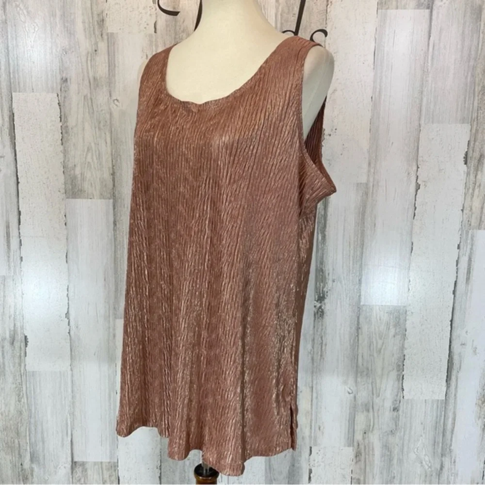 Susan Graver Shimmer Champagne‎ Pink Sleeveless Pleated Blouse Top Shirt Sz 1X